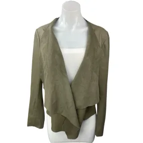 Zara Basic Olive Green Faux Leather Suede Vegan Drape Biker Coat Jacket Size L